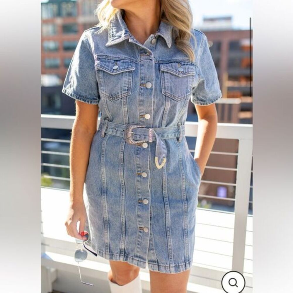 Denim Button Up Mini Dress Western Festival Bachelorette Party Nashville Size S‎